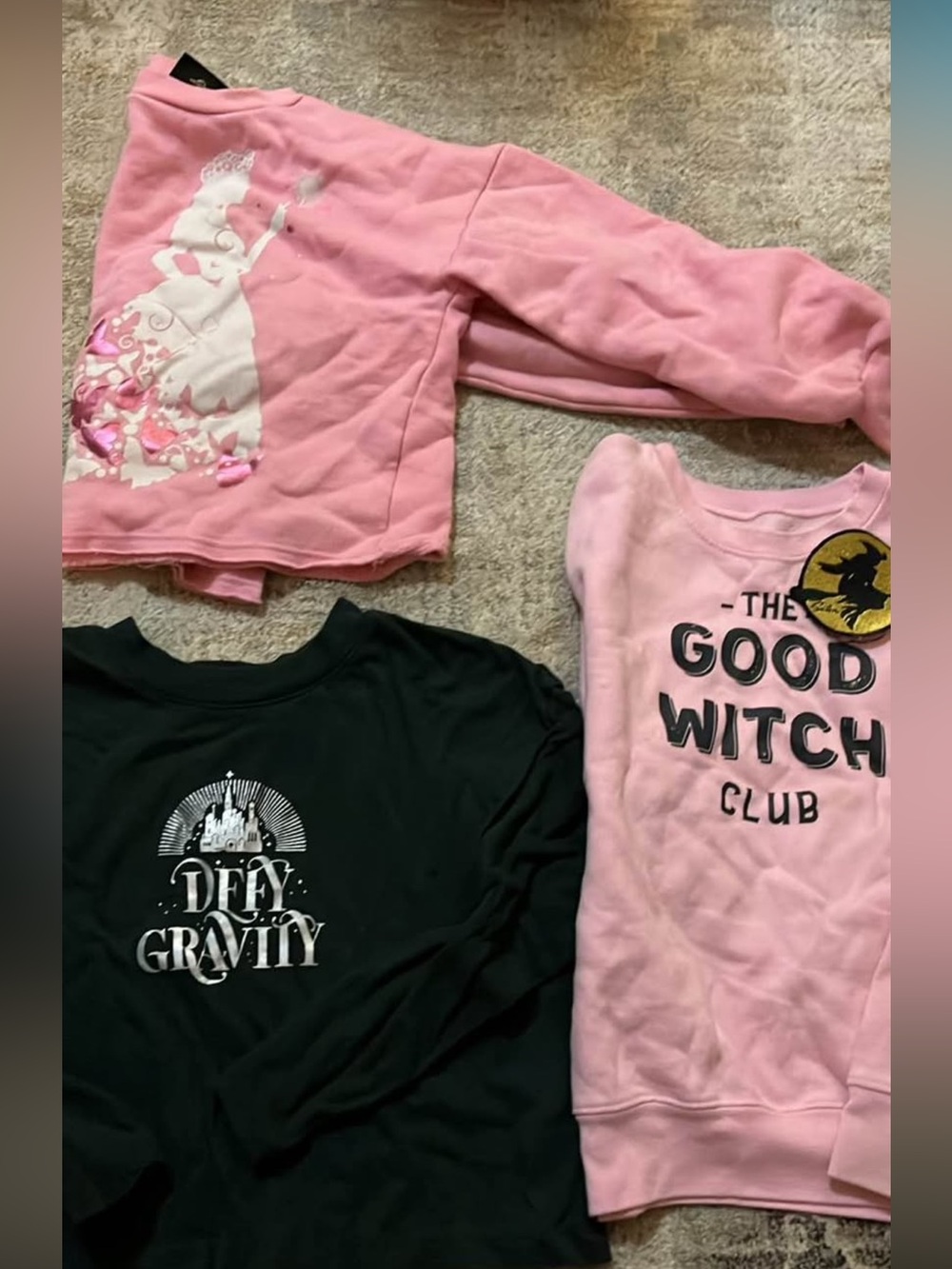 2 Wicked inspired sweatshirts and 1 long sleeve T Shirt - size small